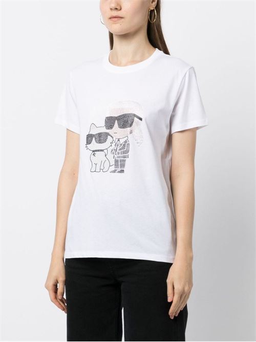 T-shirt donna manica corta con strass Karl Lagerfeld | 230W1772100